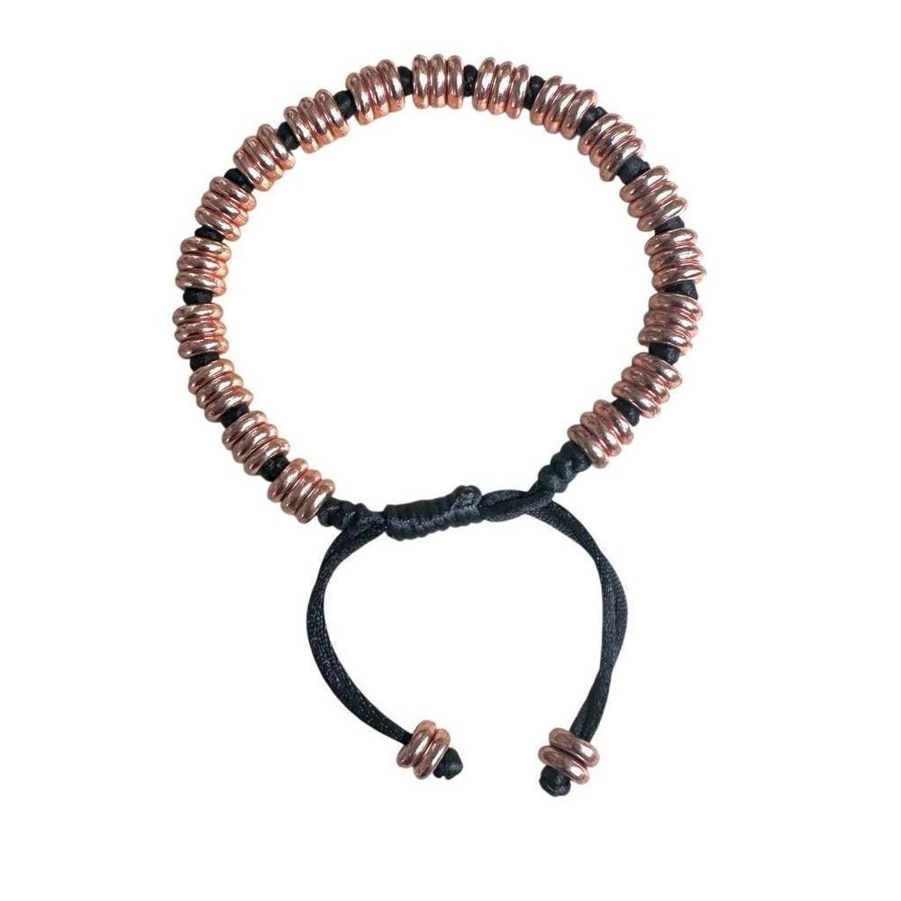 Copper-Tone Adjustable Beaded Bracelet – Black Cord